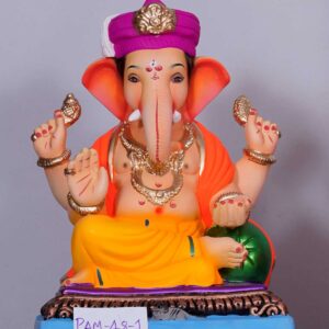 Ganpati Idol sitting in Sukhasan with Pagdi