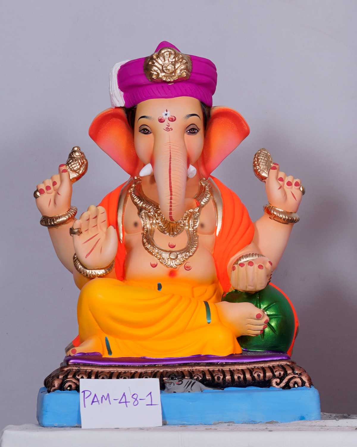 Ganpati Idol sitting in Sukhasan with Pagdi
