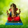 Ganesh idol sitting in Sukhasan with Mukut